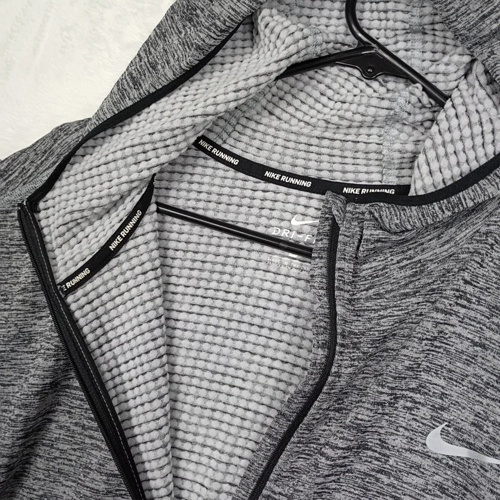 Nike Running Dri-FIT Full Zip Hoodie Women 1X Grey Heather Space Dye Waffle Knit